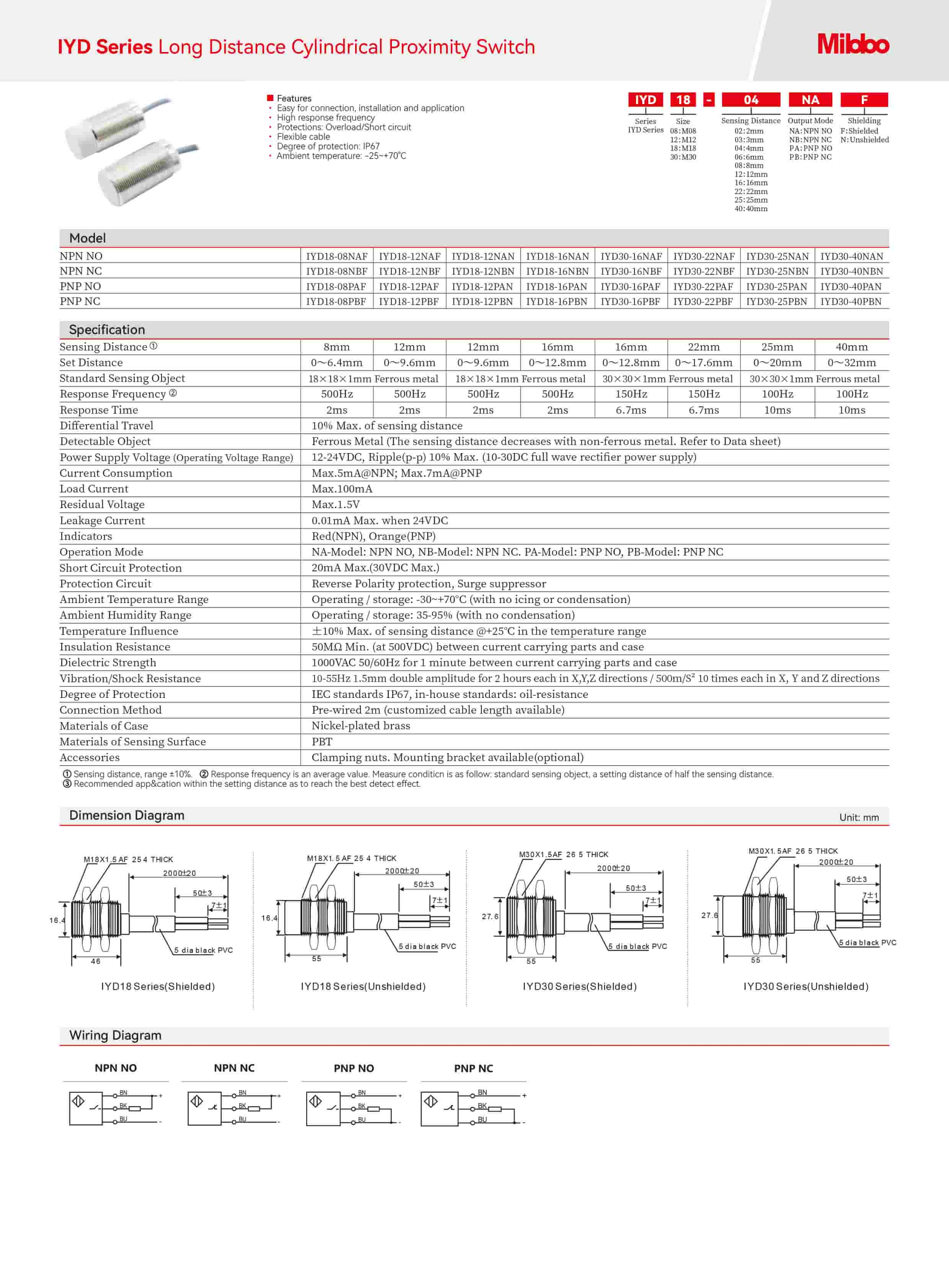 IYD Series Long Distance Cylindrical Proximity Switch