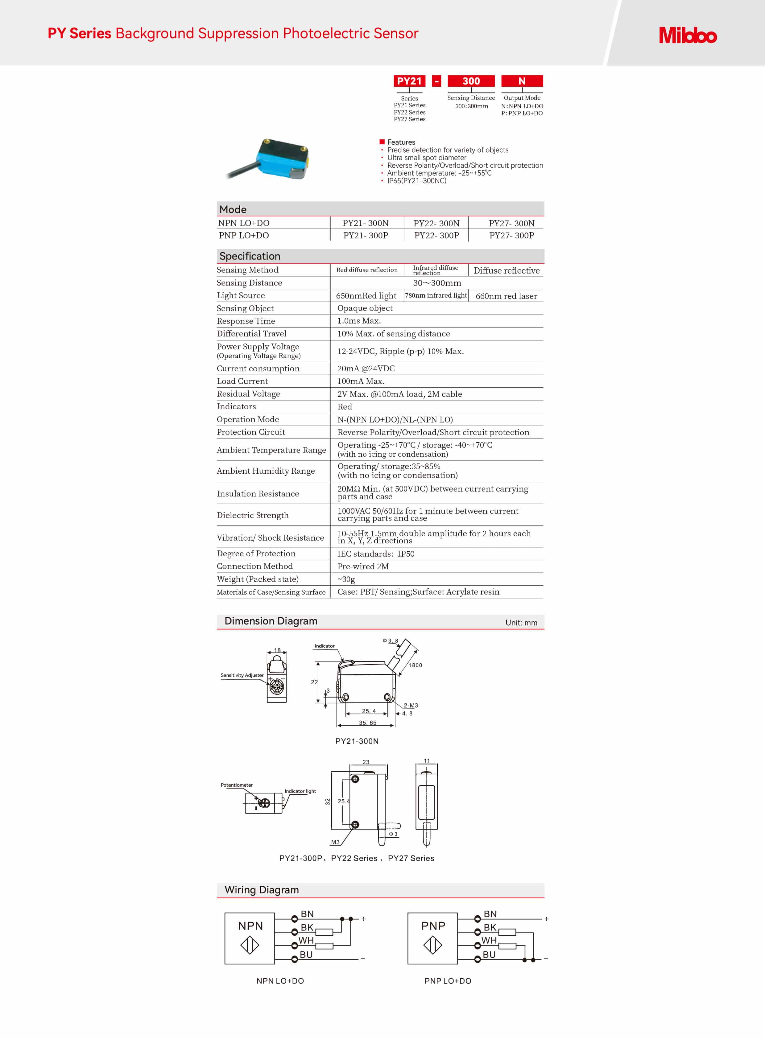 PY Series Background Suppression Photoelectric Sensor